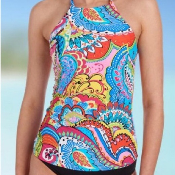 Anne Cole Paisley High-Neck Tankini Top - Picture 9 of 10